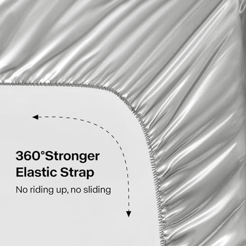 BEDELITE Satin Fitted Sheet and Pillowcase Set, Luxury Soft Similar to Silk Bottom Bed Sheet with Elastic Corner Straps, Deep Pocket up to 15 Inch, 1 Fitted Sheet and 1 Pillowcase(Twin, Grey)