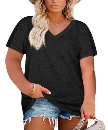 Womens Plus Size V Neck T Shirts Summer Short Sleeve Sexy Tops