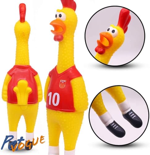 Image of PetVogue Chicken Dog Sqeaky Toy - Large 12.5 Inches- Yellow Rubber Squeeze Squeaky & Screaming Chicken for Pets or Kids, Pet Rubber Chew Toys for Playing and Fetching