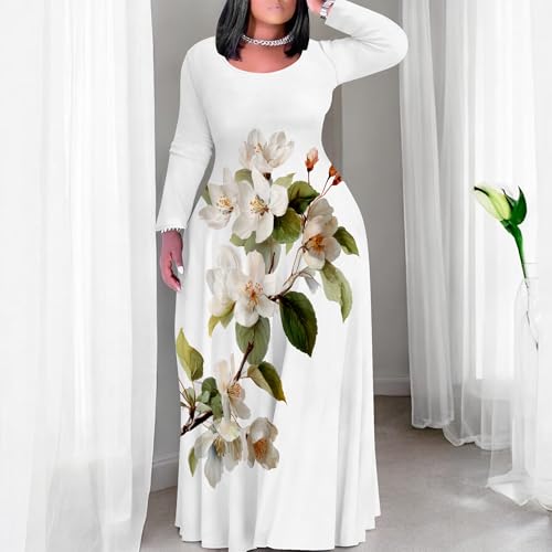 Image of PinkPatty Plus Size Maxi Dress for Curvy Women Crew Neck Long Sleeves Casual Dress Vacation Sundresses with Pockets