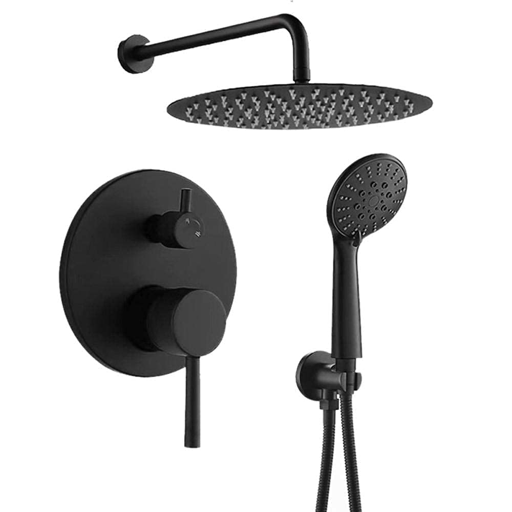 Mélangeur de douche noir 12 po avec pommeau effet de pluie encastré