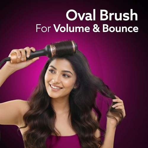 Image of AGARO HV2179 Hot Air Brush for Hair, Blow Dryer Brush, Volumizer & Styler, 360 Airflow Vent, Oval Barrel for Hair Volume, Charcoal Bristles, Ceramic Coating Brushing Head, 1200W, Gold & Black