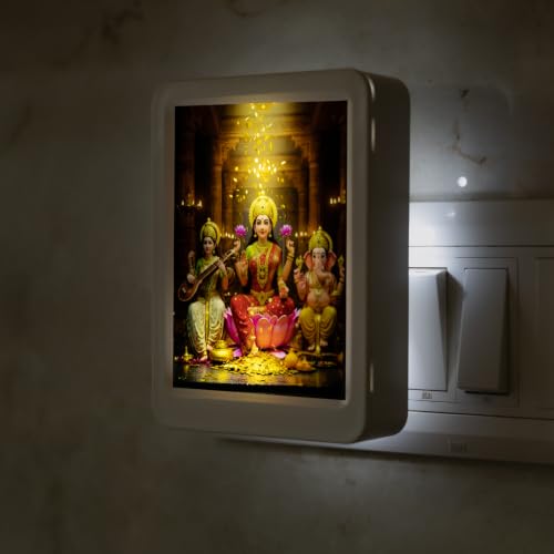 Image of Lexton 5 Inch LED Night Light | Laxmi, Ganesh & Saraswati Decorative Light for Mandir, Pooja Room, Bedroom, Living Room & Home Decor | Warm White