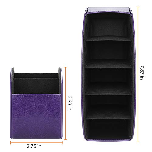 Image of SITHON Remote Control Holder with 5 Compartments - PU Leather Remote Caddy Desktop Organizer Store TV, DVD, Blu-Ray, Media Player, Heater Controllers, Purple