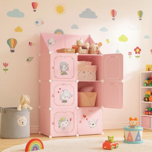 Image of Mevigo Foldable Plastic Wardrobe for Clothes - 6+2 Door Baby Cupboard for Clothes Storage, Wardrobe for Kids, Plastic Almirah, Collapsible Wardrobe for Kids Livingroom & Home- Pink-6+2-HT1