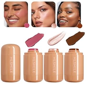 3 Pcs Pocket Blush Stick Kit, Contour & Hilighter Stick Set, Easy Sculpt the Cheeks Non-greasy, Waterproof Long-lasting Matte Dewy Effect Multi-Use Stick for Face Makeup