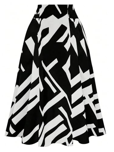 SHENHE Women's Elegant Bow Tie Geo Print Long Skirts Elastic High Waist A Line Flowy Swing Midi Skirt2