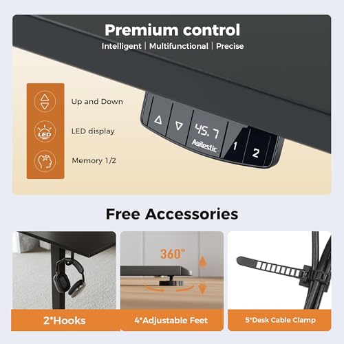 Image of Agilestic Electric Standing Desk, 63 x 23.6 Inches Height Adjustable Desk, Sit Stand up Desk for Work Office Home, Splice Board, Black
