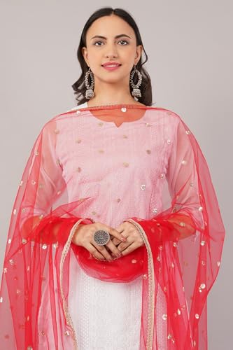 Image of Net Butti Dupatta for Women | Golden Lace Border Chunni | Butti Work Odhani | Wedding & Bridal Styling | Lightweight Drape | Kurti & Salwar Suit