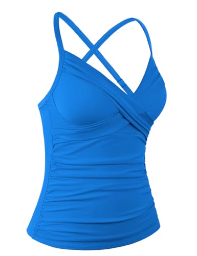 Hilor Women's Underwire Tankini Top Swimwear Twist V Neck Swimsuits for Big Busted Tummy Control Bathing Suits Top Only3