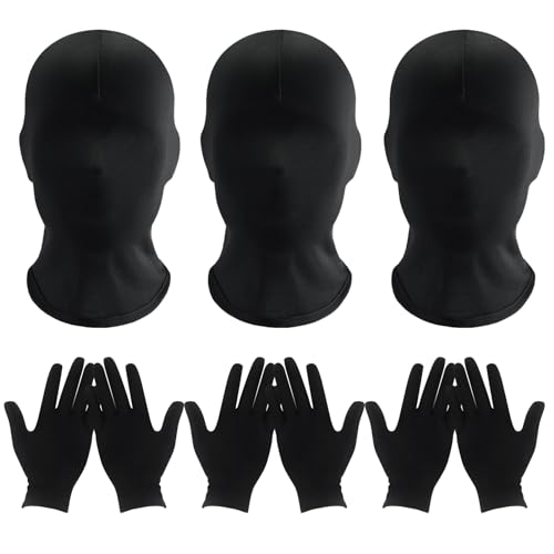 6PCS Halloween Faceless Mask and Gloves Set Hood Mask Full Face Mask Cloth Black Full Face Mask Full Face Cover Mask