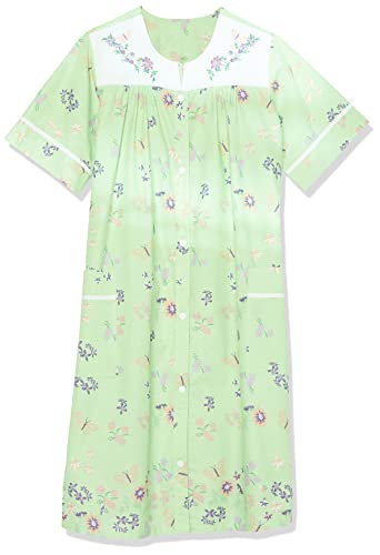 Image of AmeriMark Women Calf-Length Snap Front Knit Duster House Coat Robe - Loose-Fitting Plush Bathrobe - Short Sleeve Bath Robe