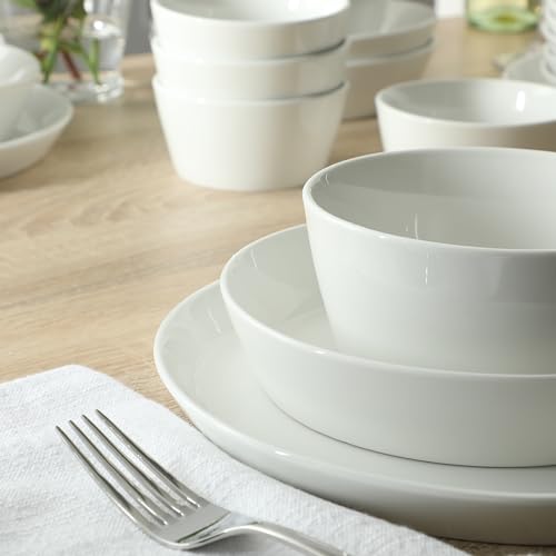 Image of Martha Stewart Selma Plates and Bowls Sets, 30-Piece Porcelain Dinnerware Set for 6, White Dish Set with Dinner Plates, Dessert Plates, Pasta Bowls, Cereal & Fruit Bowls