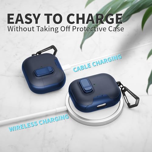 Image of for AirPods Pro 3 Case with Lock,TPU Leather Texture Durability Anti-Lost & Shockproof Protective Cover Accessories with Cleaning Kit in Keychain for Apple iPod Pro 3rd Generation 2025(Midnight Blue)