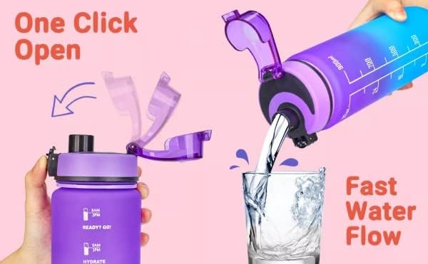 Miniatura 6 de Botella de agua deportiva motivacional a prueba de fugas de 32 onzas con popote y marcador de tiempo, botella abatible duradera, sin BPA, Tritan no