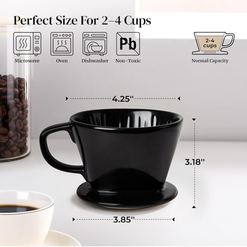 Image of DOWAN Pour Over Coffee Maker, Non-Electric Pour Over Coffee Dripper, Manual Brew Maker, Single Cups Porcelain Slow Brewing Accessories for Gifts, Black