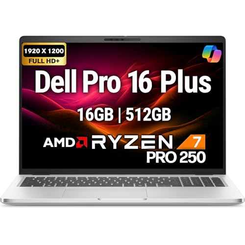 Image of Dell Pro 16 Plus PB16255 (Replaces Latitude 5550) AI Business Notebook 16 inch FHD+ AMD Ryzen 7 Pro 250, 16GB DDR5 RAM, 512GB SSD PCIe, Wi-Fi 7, BT, Backlit Keyboard, FHD Webcam, Win 11 Pro - Silver