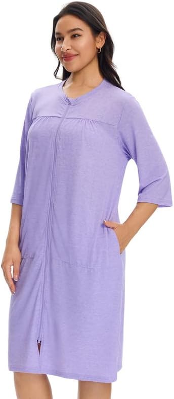 Women’s Post Surgery Robe & Hospital Gown with Zipper, Drain & Side Pockets, Mastectomy Recovery Pajamas & Gift - Image 4