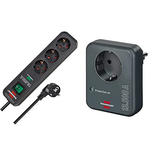 Brennenstuhl Eco-Line, Steckdosenleiste 3-Fach mit Überspannungsschutz anthrazit & Steckdosenadapter mit Überspannungsschutz 13.500 A anthrazit Brennenstuhl Eco-Line, Steckdosenleiste 3-Fach mit Überspannungsschutz anthrazit & Steckdosenadapter mit Überspannungsschutz 13.500 A anthrazit