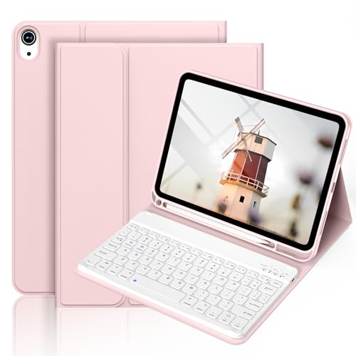 BQDIYOO Case for iPad 11th/10th Generation with Keyboard, 11 inch A16/10.9" iPad 10 Case (2025/2022) with Pencil Holder, Wireless Keyboard and Slim Lightweight Soft Cover Auto Wake/Sleep, Pink