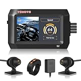 VSYSTO Motorcycle Camera WiFi 3 Inch Waterproof Screen 140° Wide Angle Lens Dual 1080P Front and Rear Camera Motorbike Dash Cam, Parking Monitoring, GPS, Starlight Night Vision Lens (S2F)