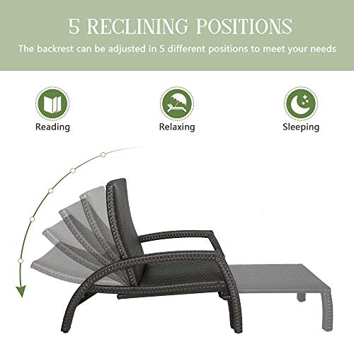 Iwicker Patio Convertible Handwoven Rattan Chaise Lounge Chairs Outdoor Steel Frame Wicker Adjustable Recliners With Quick Dry Foam Filling, Set Of 2 #TOP4