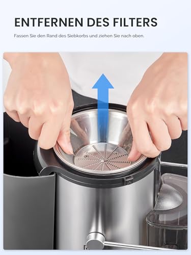 Entsafter Gemüse und Obst, Zentrifugaler 72 MM Einfüllöffnung, 800 W stabile Leistung, Schnelles Entsaften Zentrifugaler Leicht zu Reinigen mit Bürste BPA-frei (Black, 800W)