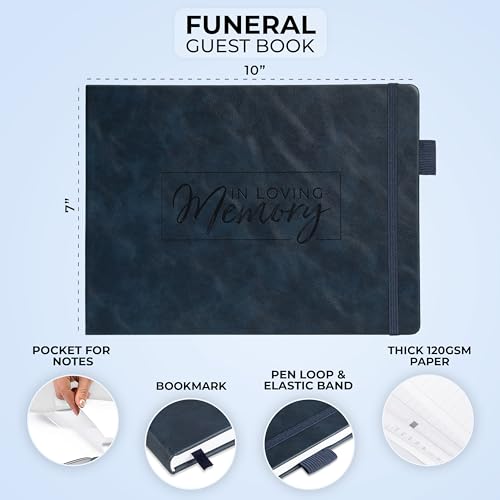 Image of Clever Fox Funeral Guest Book for Memorial Service w /Address, Dark Blue