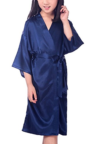 Admireme Kids' Satin Kimono Robe Bathrobe Silk Nightgown for Spa Party Wedding Birthday