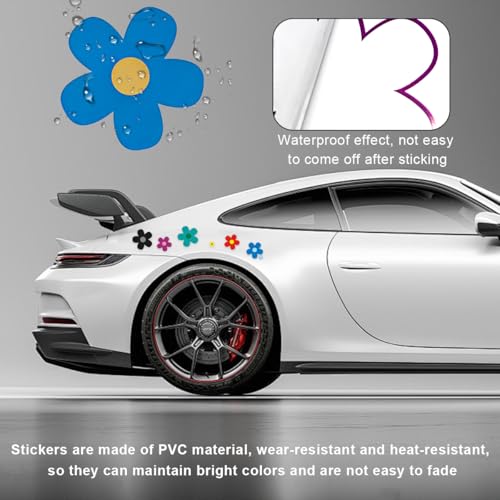 Image of KVAEY Flowers Car Stickers Set, Self Adhesive Daisy Flower Label Stickers for Car Body Mirror Window, Waterproof Hippie Stickers for Car Scooter Laptop Decoration, Car Accessories (Style J)