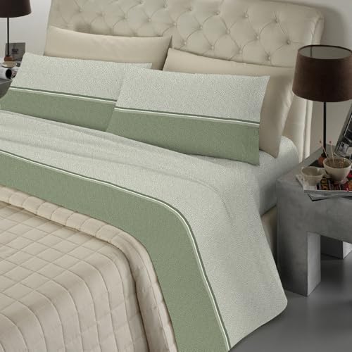 Banzaii - Completo Lenzuola Singolo 100% Cotone Made in Italy, con Angolo h 30 cm, Ida Verde