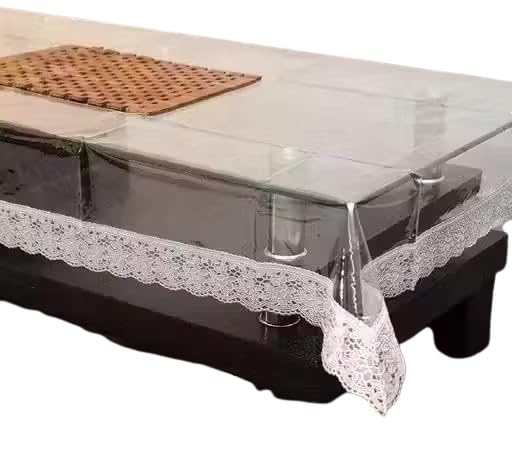 Transparent PVC Table Cover – Silver & White Lace Border, 40" x 60 Inch Table Cover_010_Brown-image-16