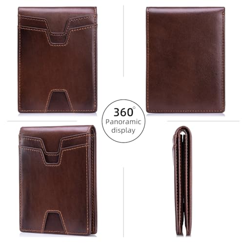 Image of Front Pocket Wallet for Men Slim Lightweight RFID Blocking Genuine Leather Bifold Thin Wallet with 10 Card Slots, Coffee