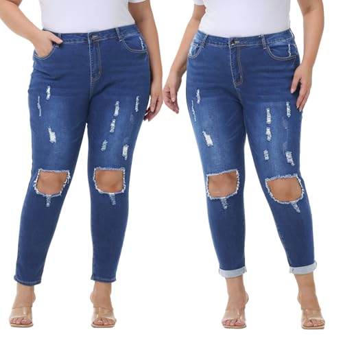 Tulucky Women's Plus Size Boyfriend Jeans Distressed Ripped Denim Pants Comfy Stretch Skinny Jeans2