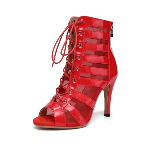 Women Open Toe Ballroom Dance Boots Lace Up High Heel Salsa Performance Latin Dancing Boots,DS-K400 - Main Image