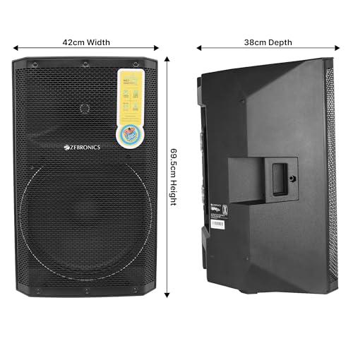 Image of ZEBRONICS Epic Plus Party DJ Speaker, 480 Watts, Supports Bluetooth, USB, SD, AUX, Dual UHF Wireless MIC, Karaoke & Recording Function, Wired Mic Input & Controls, Black