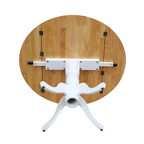 International Concepts 42-Inch Round Dual Drop Leaf Ped Table, White/Natural #TOP7