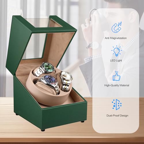 Image of J&T Technology Watch Winder for Automatic Watches,Automatic Watch Winder with LED Light,Rotating Watch Case with Japanese Quiet Motor,4 Rotation Modes,USB Type C