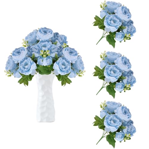 astylishome Artificial Flowers for Decoration Roses Fake Blooms with Rose for Wedding Bridal Bouquet Decorative Flower Arrangement Home Party Centerpieces Blue 0205
