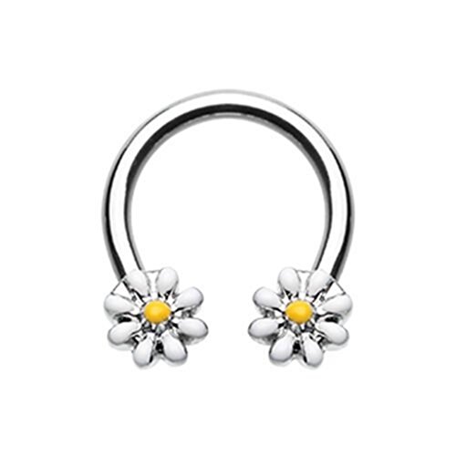 Daisy Flowers Steel Horseshoe Ring Circular Barbell (16g or 14g) (Steel-14G 3/8")