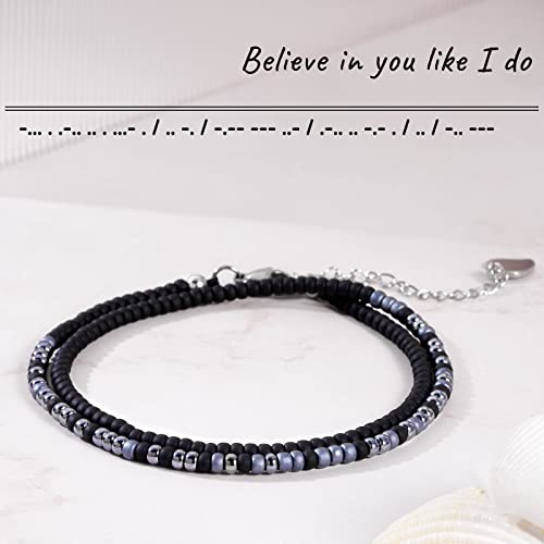 Image of Btysun Inspirational Morse Code Bracelets for Women Men Teen Girl Gifts Best Friend Birthday Gifts for Him Her Adjustable Layered Secret Message Sister Bff Girfriend Sister Christmas Jewelry