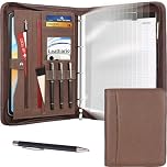 Leathario Portfolio Folder A4, Vegan Leather 4-Ring Conference Folder with Notepad, Includes 10 Clear Sheet Protectors and a Pen, A4 Leather Document Folder, Travel Document Holder, Office Suppilies