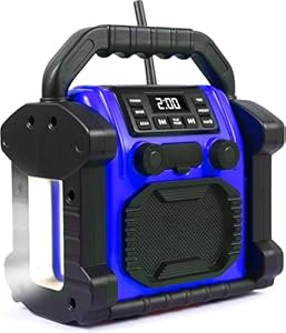 Baustelleradio Outdoor Lautsprecher Bluetooth Wireless, 30W IPX 66 wasserdicht FM-Uhr-Radio, tragbar mit LED-Lichtern, Kollisionsschutzradios für Outdoor/Arbeit/Garage (P250)