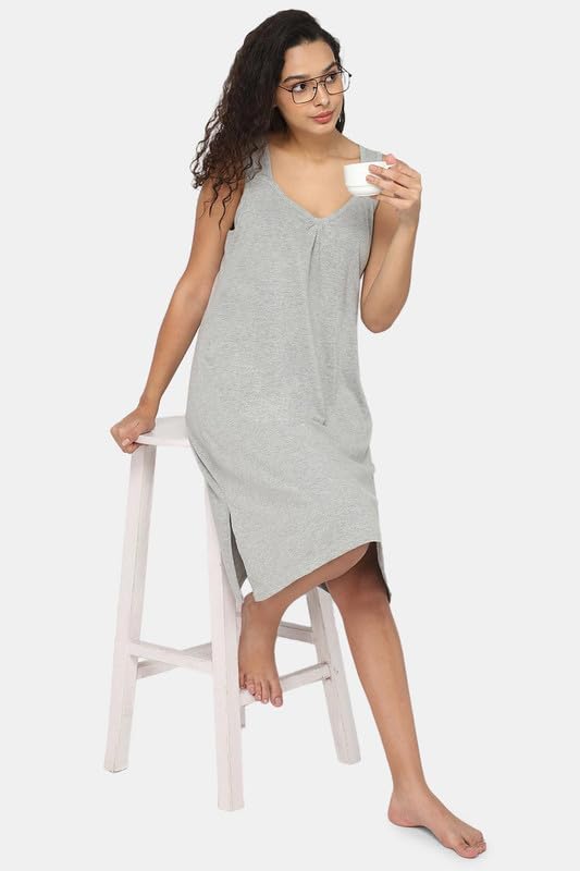 Image of INTIMACY LINGERIE Knee-Length Cotton Slips for Women Maxi Nighty Slip 3 /4 Slip Short Nighty Comfortable Cotton Night Slip for Women