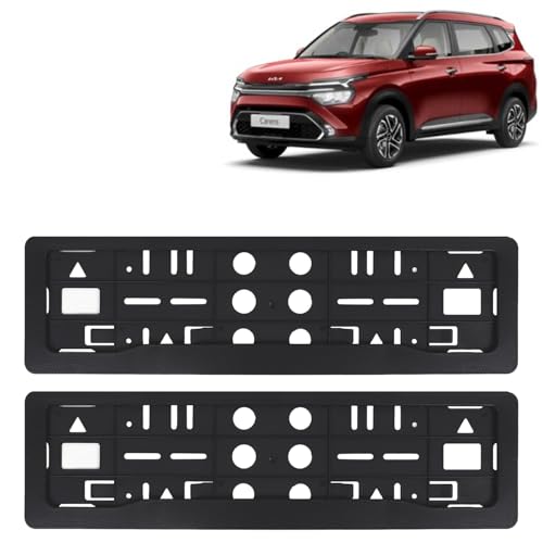Image of KINGSWAY Carens Car Number Plate Frames for All 2022 Onwards Models of Kia Car Registration Plate Holders, Black Licence Plate Covers (Front and Rear), Universal Size 51.5 x 14.5 cm