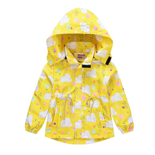 Kids Girls Cute Cartoon Print Hooded Zipper Jacket Coat Waterproof Windbreaker Raincoat