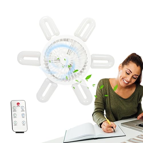 Tyinerc Ventilador de enchufe con luz, ventilador de techo de enchufe ligero | Ventilador de techo LED,Velocidades ajustables lámpara de hoja plegable con bombilla LED dimmable remota y de 3 colores