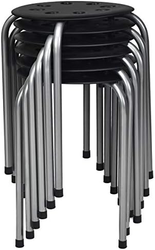 GiantexUK 6PCS Stacking Stools, Set of 6 Plastic Round Bar Stools with Metal Frame & Anti-Slip Foot Mats, Space Saving Dining Chairs for Bar, Kitchen, Living Room, Classroom and Office (Black + Gray)