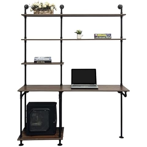 JIANZHUO Industrial Pipe Bookshelf Narrow Writing Desk,Ladder Desk with Shelves Floating Computer Desk,Wall Mounted Laptop Desks for Small Spaces Cover