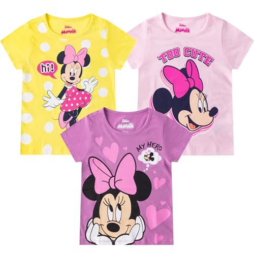 Disney Minnie Mouse Girls 3 Pack Short Sleeve T-Shirt for Toddler and Big Kids